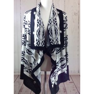 Boho Gray Black Open Front Cardigan Sweater Medium